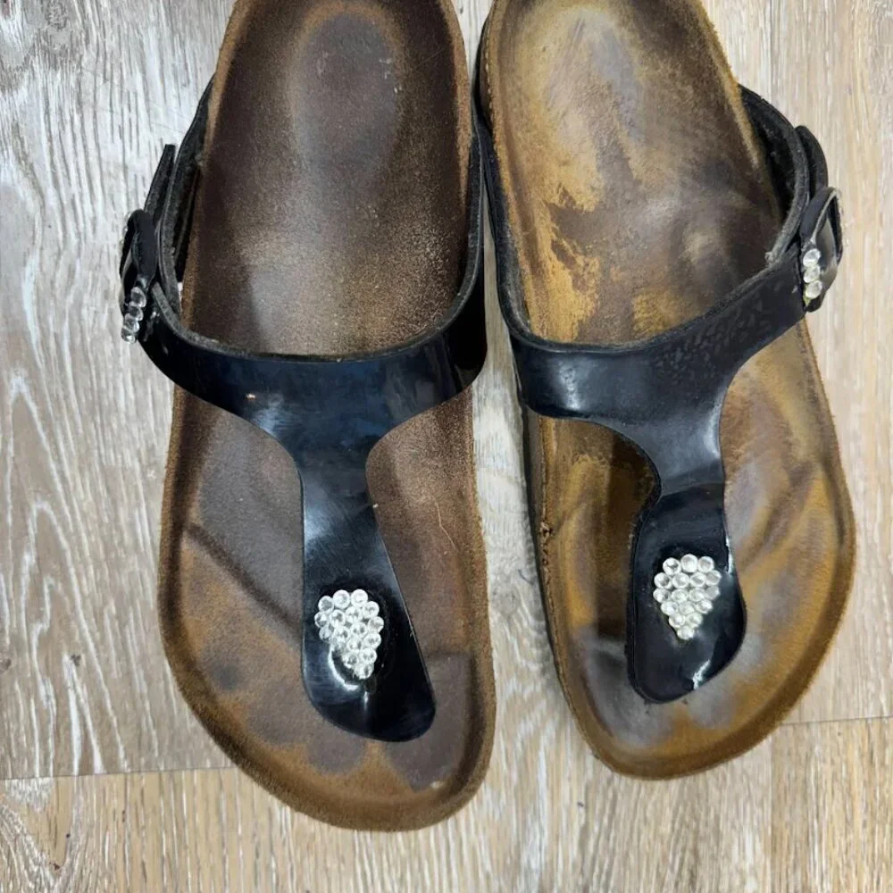 Birkenstock Gizah Thong Black w/Gem Accents Sandal Women's Size EU 37